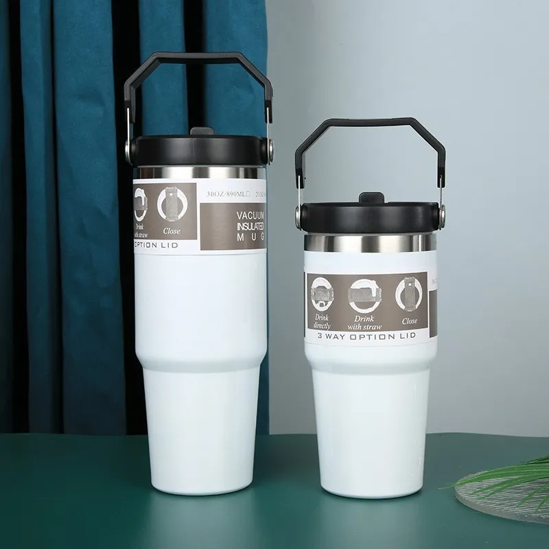 600/890ML Stainless Steel Thermos Mug With Straw Car Insulated Flask Water Tumbler for Outdoor Keeps Cold and Heat Thermal Mug image 3