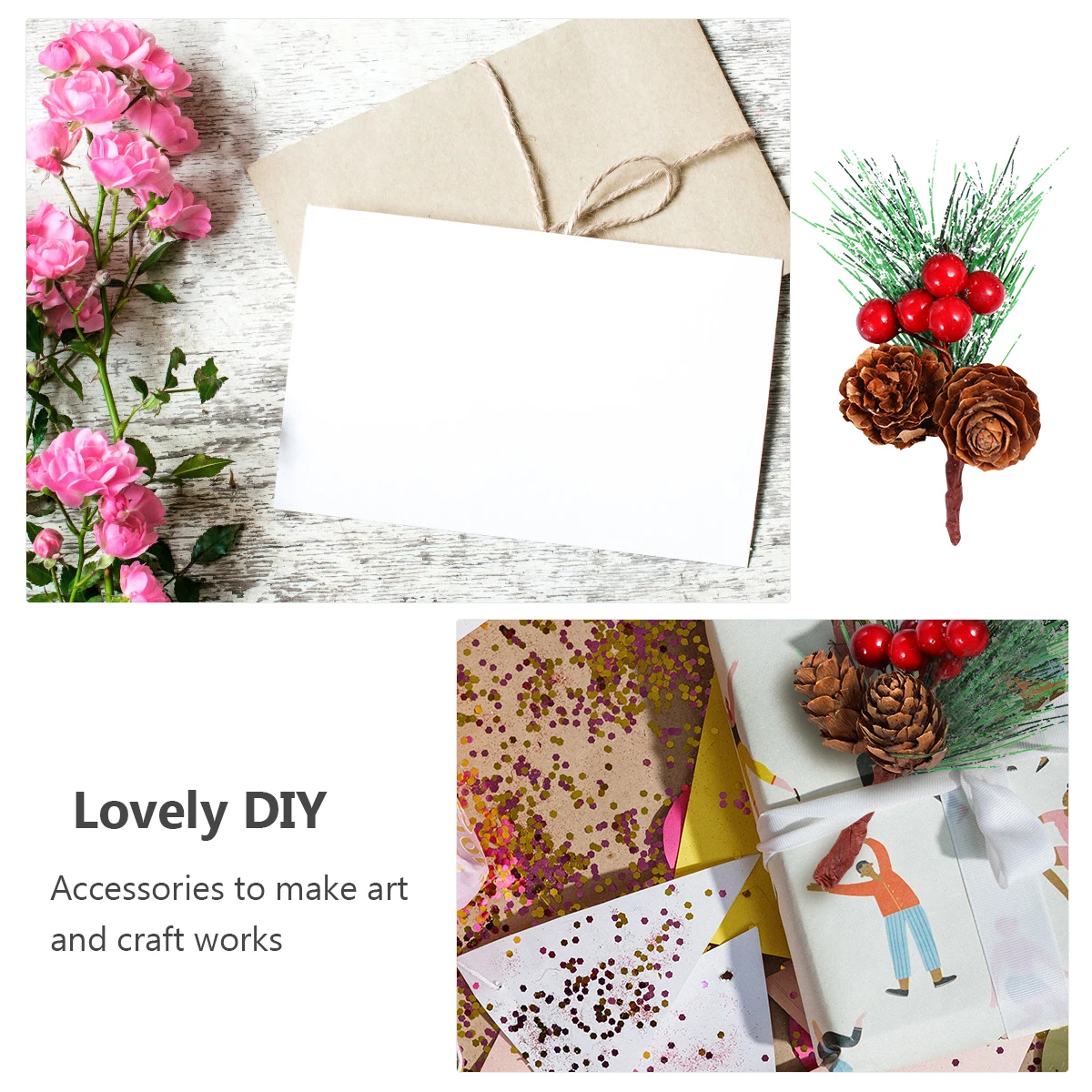 

20 Pcs Mini Christmas Tree Hanging Decor Artificial Berries Pine Needle Pendant Xmas naments Craft SuppliesFlower DIY