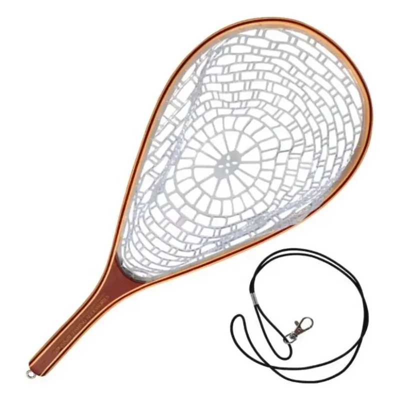 Comfortable 1Inch Flyfishing Landing Net with Wooden Deepend Net Handle Clear Soft Rubber Mesh for Fishing