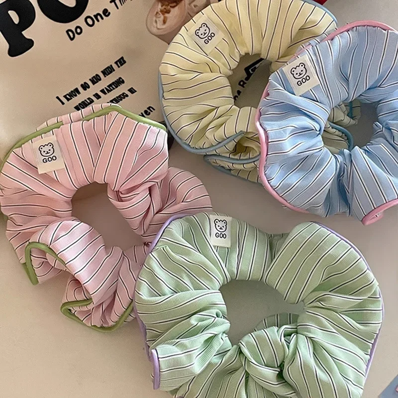 Korean Sweet Cream Colon Hair Tie Fashion Style Cute Girl Candy Color Ladies Striped Bear High Ponytail Hair Accessory