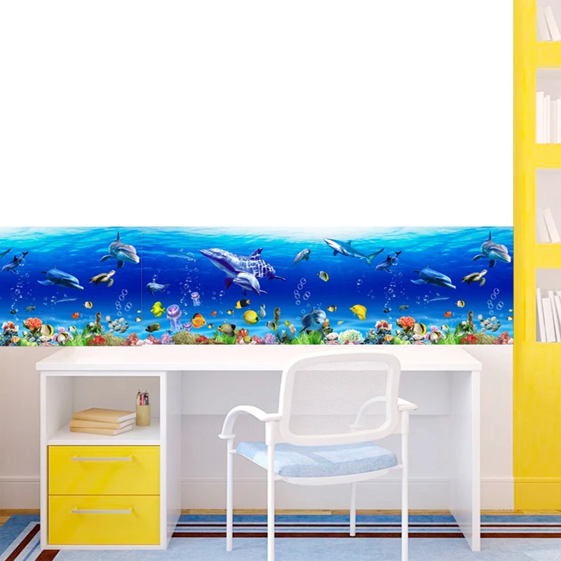 Fishes Under Sea Scenery Wall Sticker For Kindergarten Kids Room Baseboard Home Decoration Diy Cartoon Mural Art Pvc Wall Decal