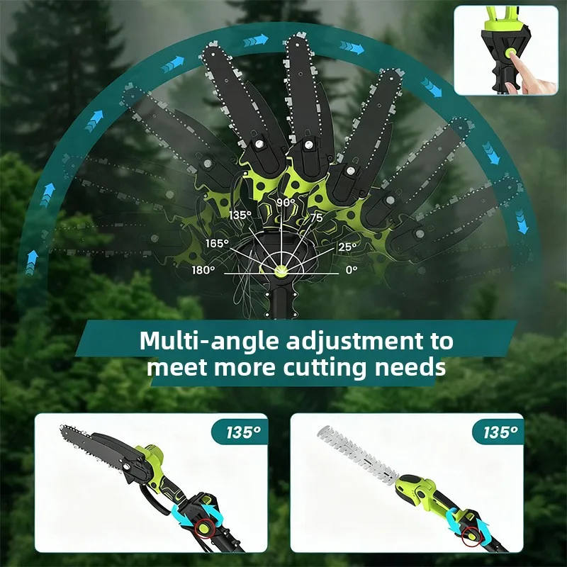Custom Lithium-Ion Battery-Powered Telescopic Hedge Trimmer 30cm Blade Folding Pole High Branch Saw Pruner Set Lock Button Safet