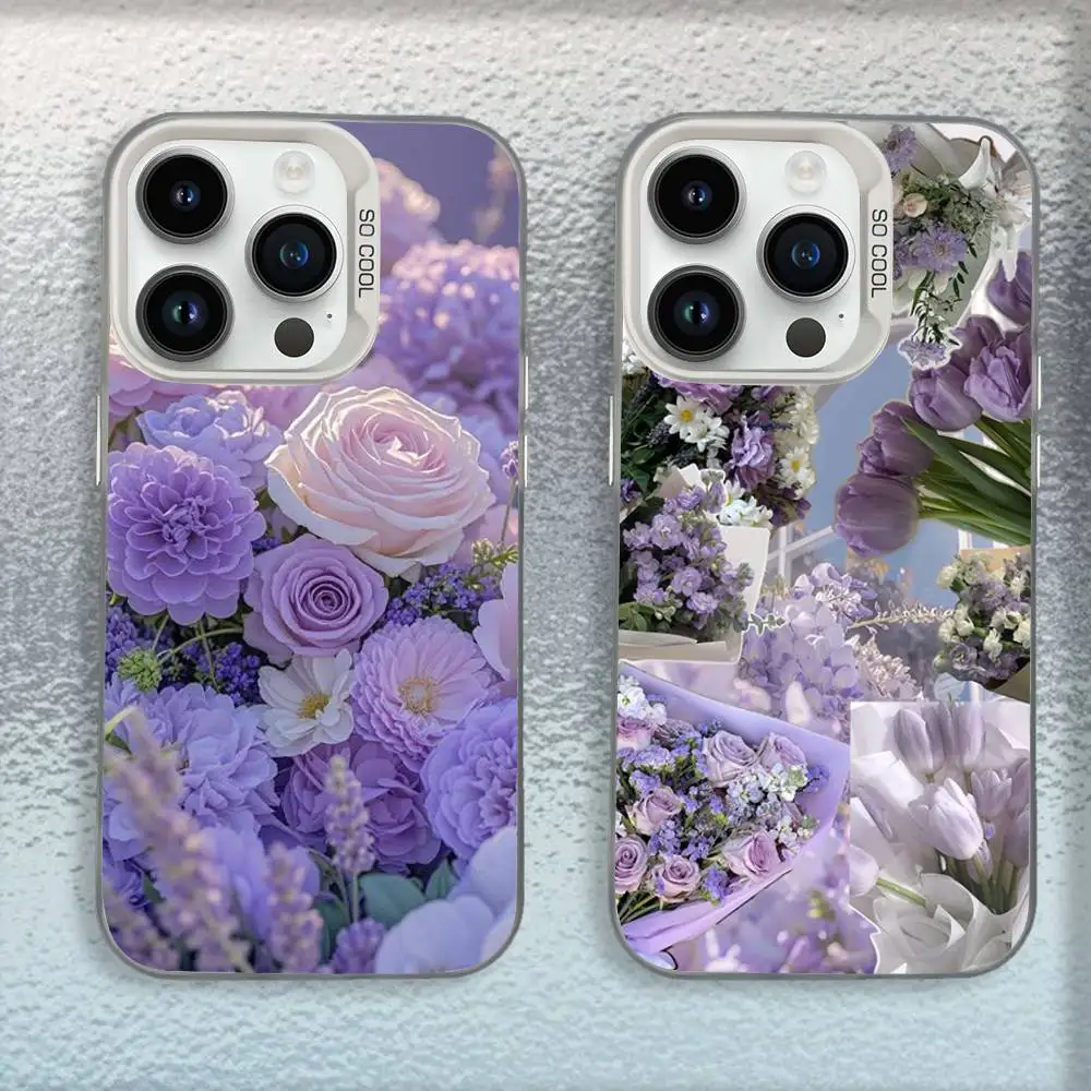 

Purple flower aesthetic art Phone Case For iPhone 16,15,14,13,12,11,Mini,Pro,E,MAX White Candy Matte Shockproof Cover