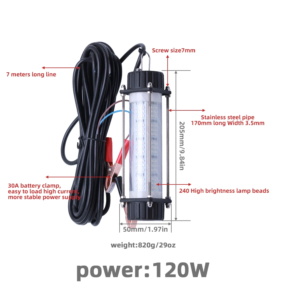 1 Stück Hochleistungs-Unterwasser-Angelleuchte 120W 180W 12V 7M Kabel Grün Weiß Tintenfisch-Köder Tauchfähiger Fischfinder – Detail 5