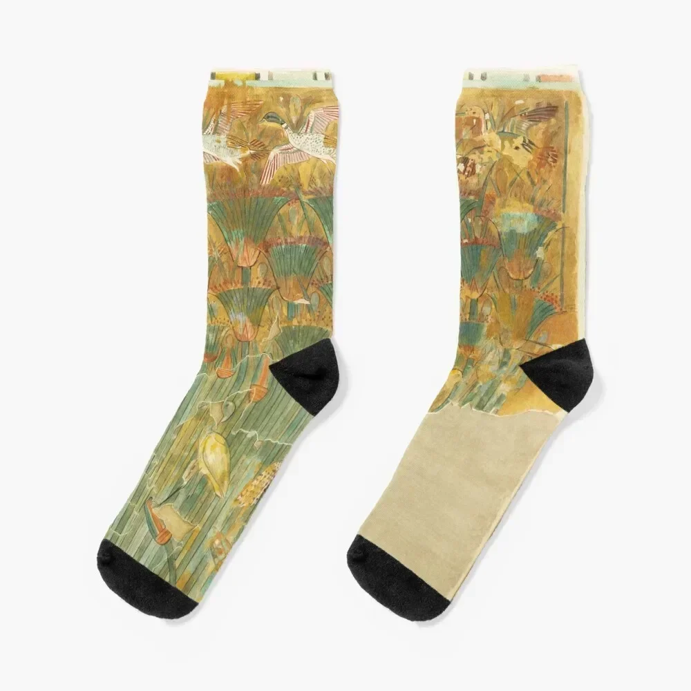 Papyrus Marsh. Ancient Egyptian wall painting. Socks Wholesale aesthetic Socks Men Women's