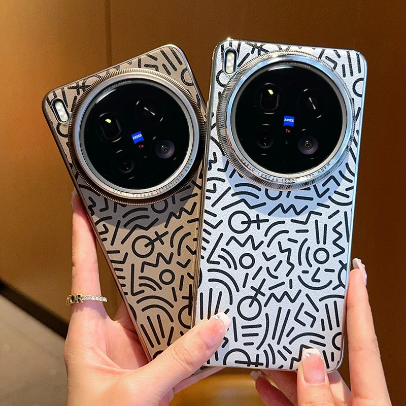 

For VIVO X200 X200s X200 Pro X200 ProMini X200U Plated Graffiti Large Hole Metal Lens Ring Anti-Fingerprint Anti-Drop Phone Case