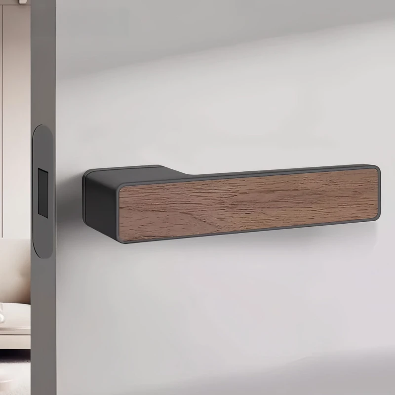 Mute Magnetic Interior Door Lock Set Handle Hinge Stopper Bedroom Bathroom Ecological Wooden Gate Household Privacy Hardware