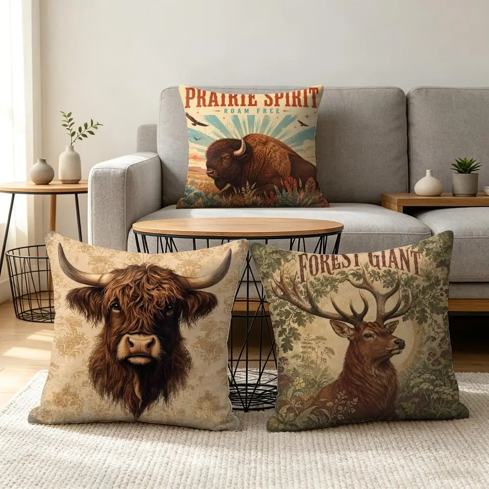 Highland Cow Cushion Cover Soft Short Plush Pillow Cover Smooth Cozy Texture Aesthetic Cushion Case Home Decor