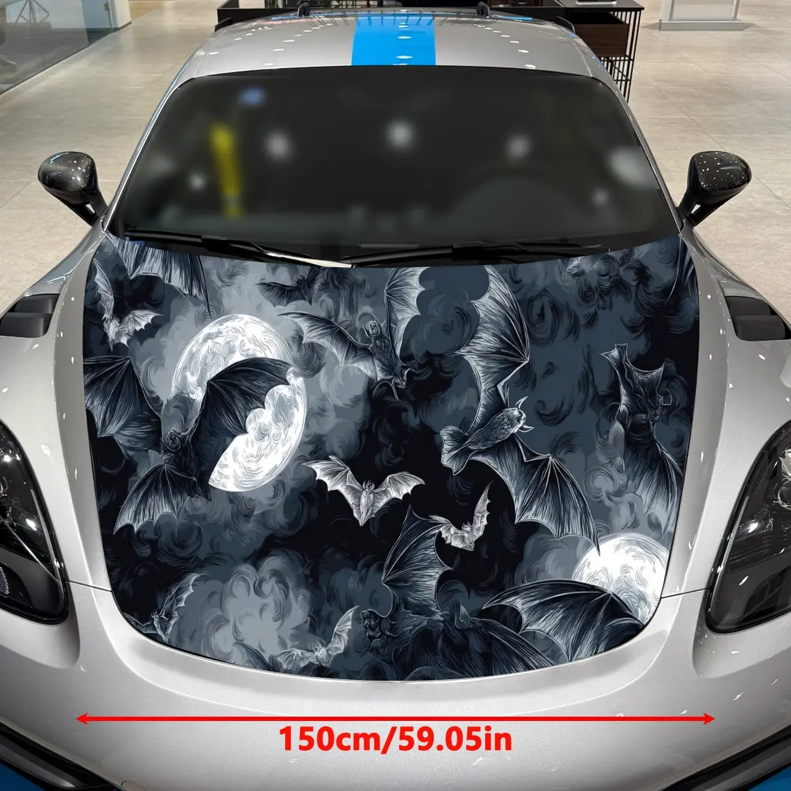 Car Decals A Bat Motif In Monochrome Tones Close - Up With Textured Wing Details, Dark Gothic Aesthetic And Dynamic Visual Contr