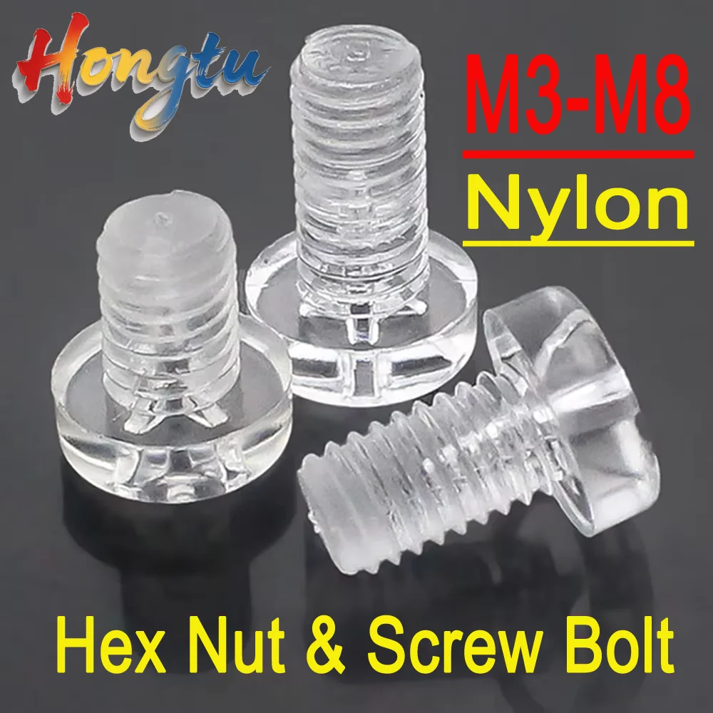 Acrylic/Nylon Hex Nut & Screw Bolt - M3-M8, Round Cross Head