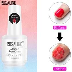 ROSALIND Magic Nail Polish Remover 10ML/15ML Gel Soak Off Cleaner UV Gel Polish Delete Matt Primer  Base Top Coat Gel Remover