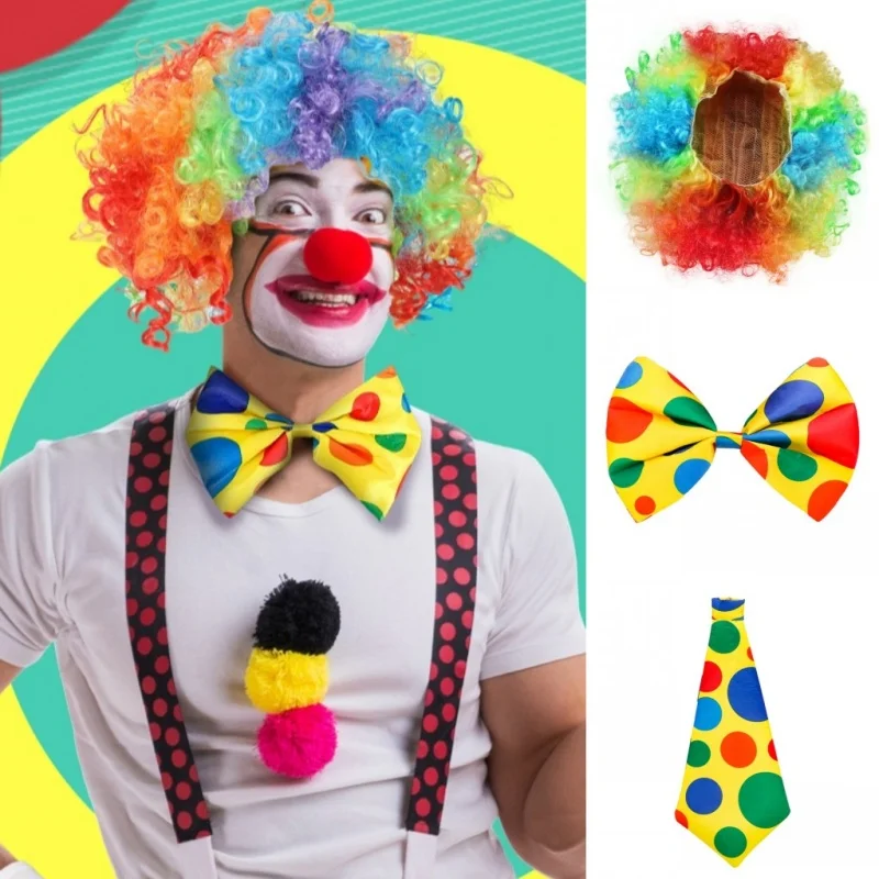 

Colorful Polka Dot Printed Circus Carnival Clown Props Cosplay Party Tie Bow Tie Wig Hat Headgear Funny Joker Halloween Costumes