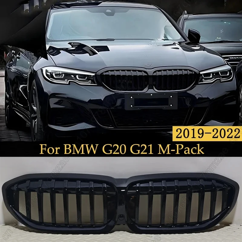 Single Slat Racing Grills  3 Series G20 G21 318i 320i M340i 2019-2022-Pack Gloss Black Front Bumper Kidney Grill Grille