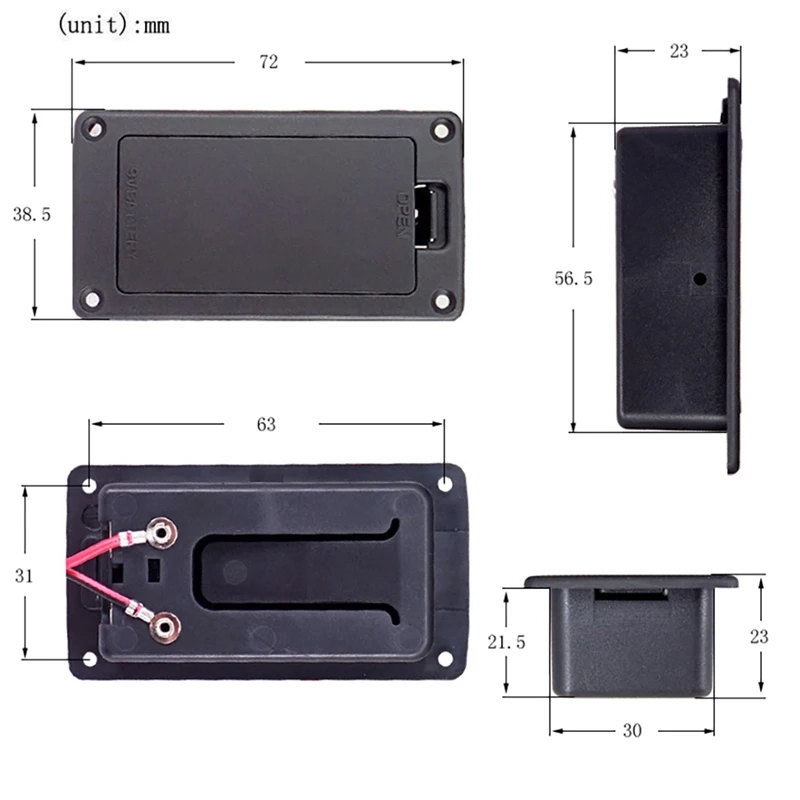 2X 9V Flat Mount Guitar Active Pickup Battery Cover Hold Box Battery Storage Case For Electric Guitar Bass Accessory