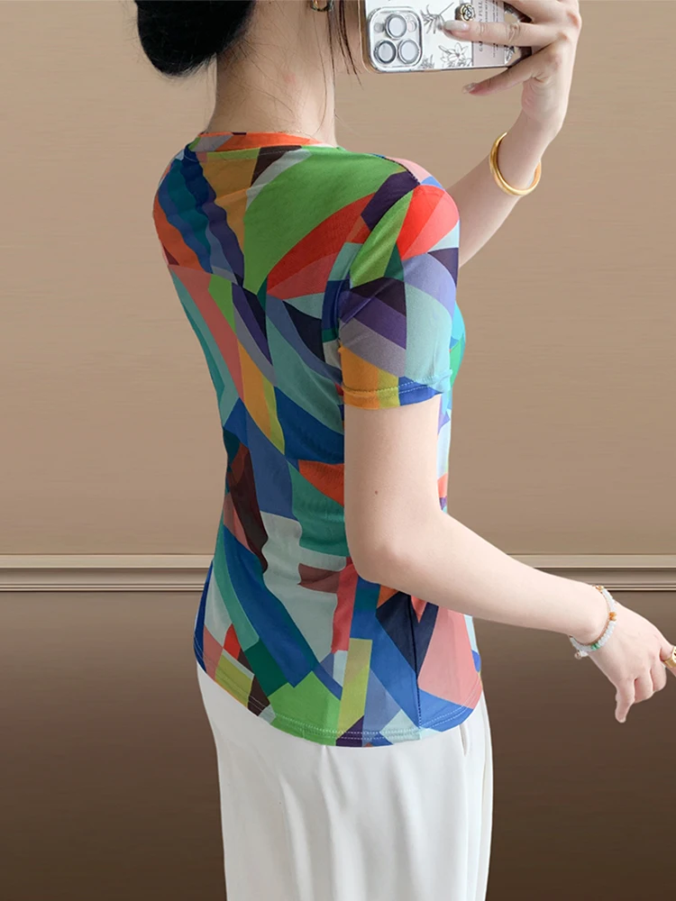 Impression créative ort Sve T-irt femme été Faionable rond Ne Me haut coupe ajustée f Sve petit irt