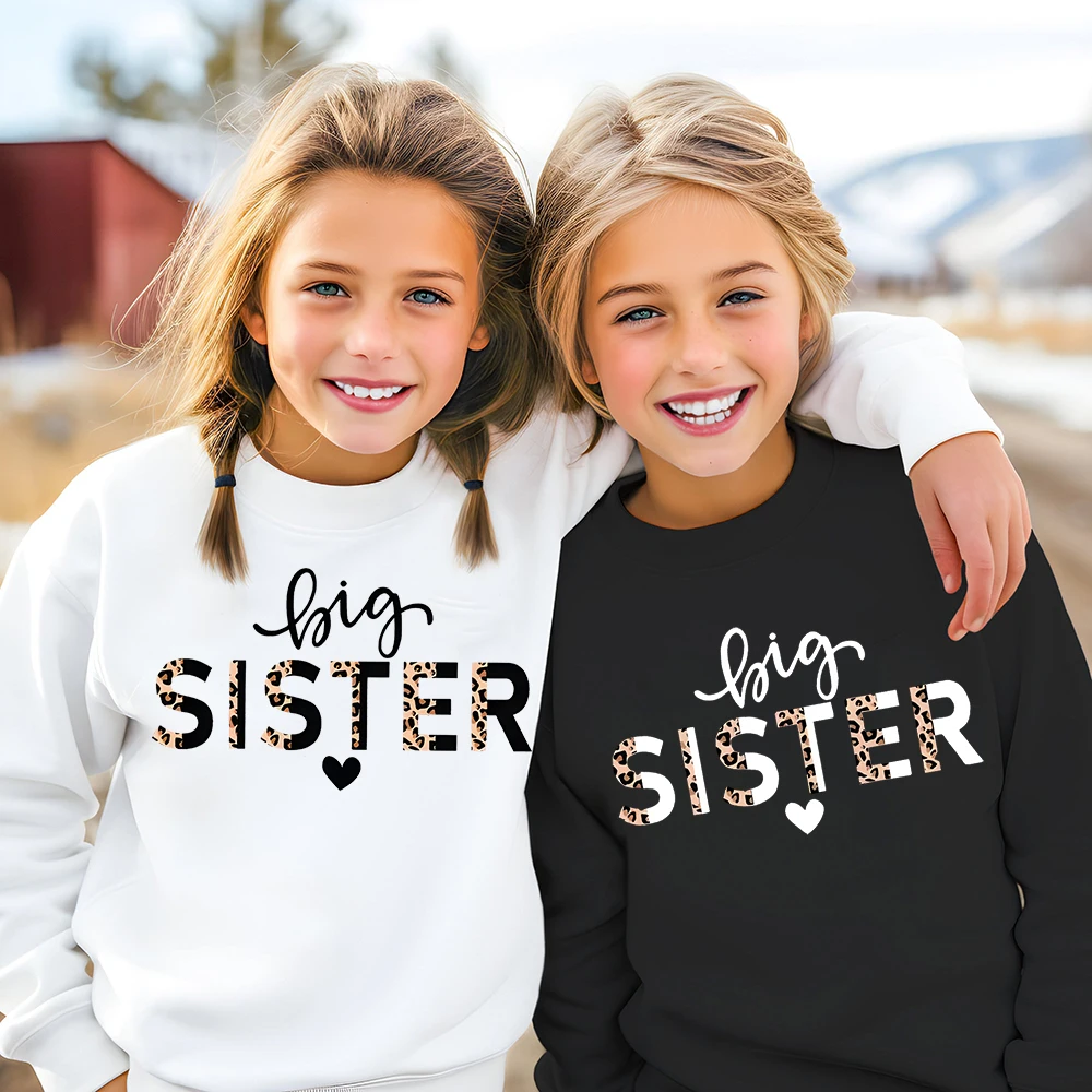 Big Sister Letter Print Child Pullover Sweatshirt Girl Boy Funny Casual Top Long Sleeve Warm Sweatshirt  Kid Crew Neck Clothing