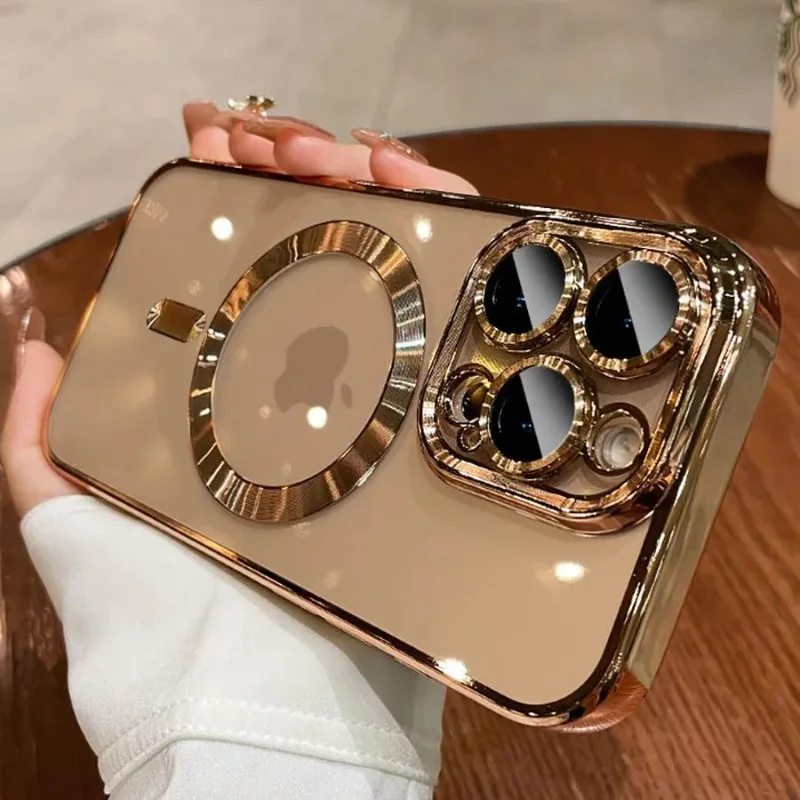 Nueva funda de teléfono oficial de oro del desierto para iPhone 16 16e 15 14 13 12 11 Pro Max Plus transparente Magsafe lente magnética protege la cubierta suave