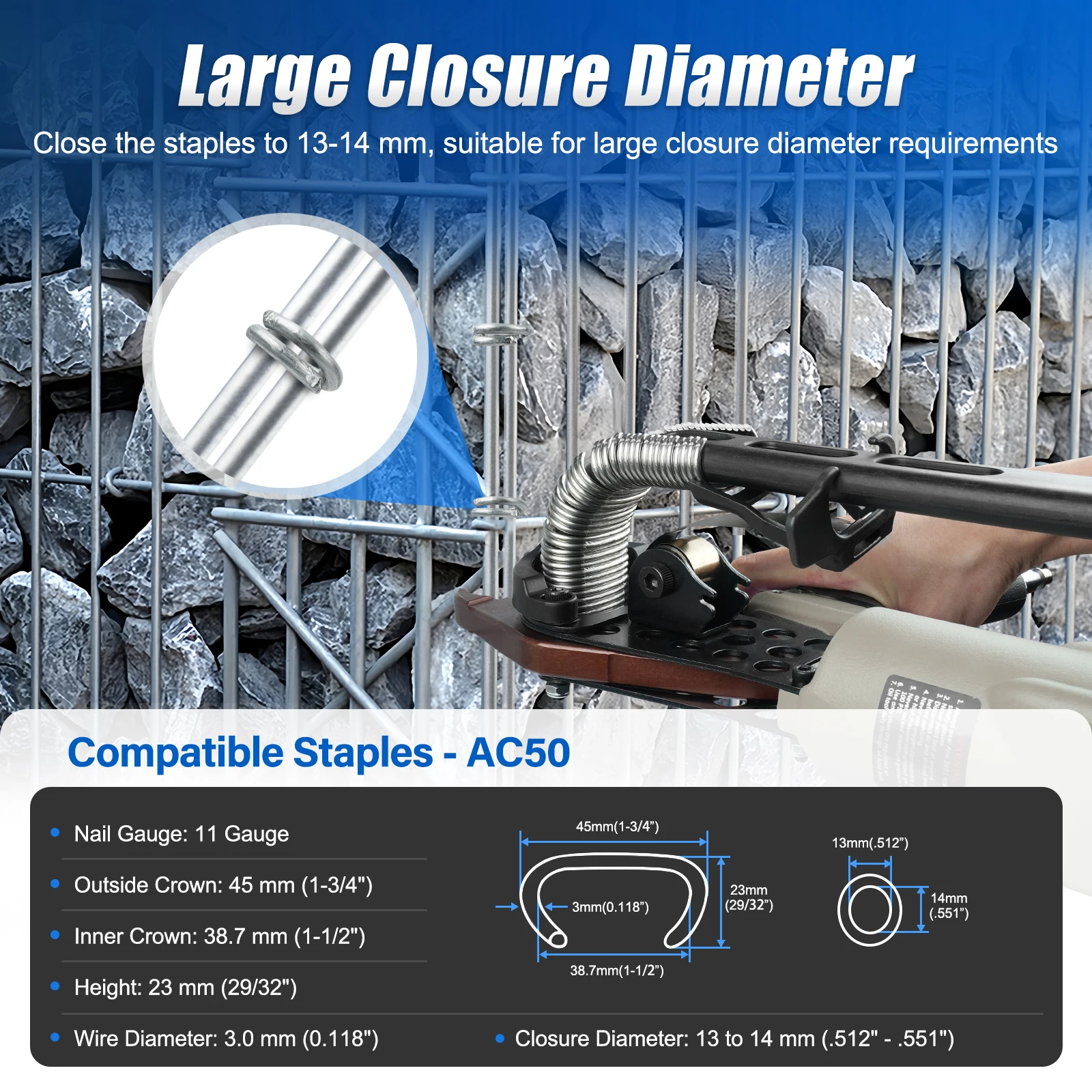 Woodpecker C130LJ 11 Gauge Easy Carry Pneumatic Hog Ring Gun for Gabion 1 1/2 Inch Crown Air C Ring Plier for Wire Cages, Gabion
