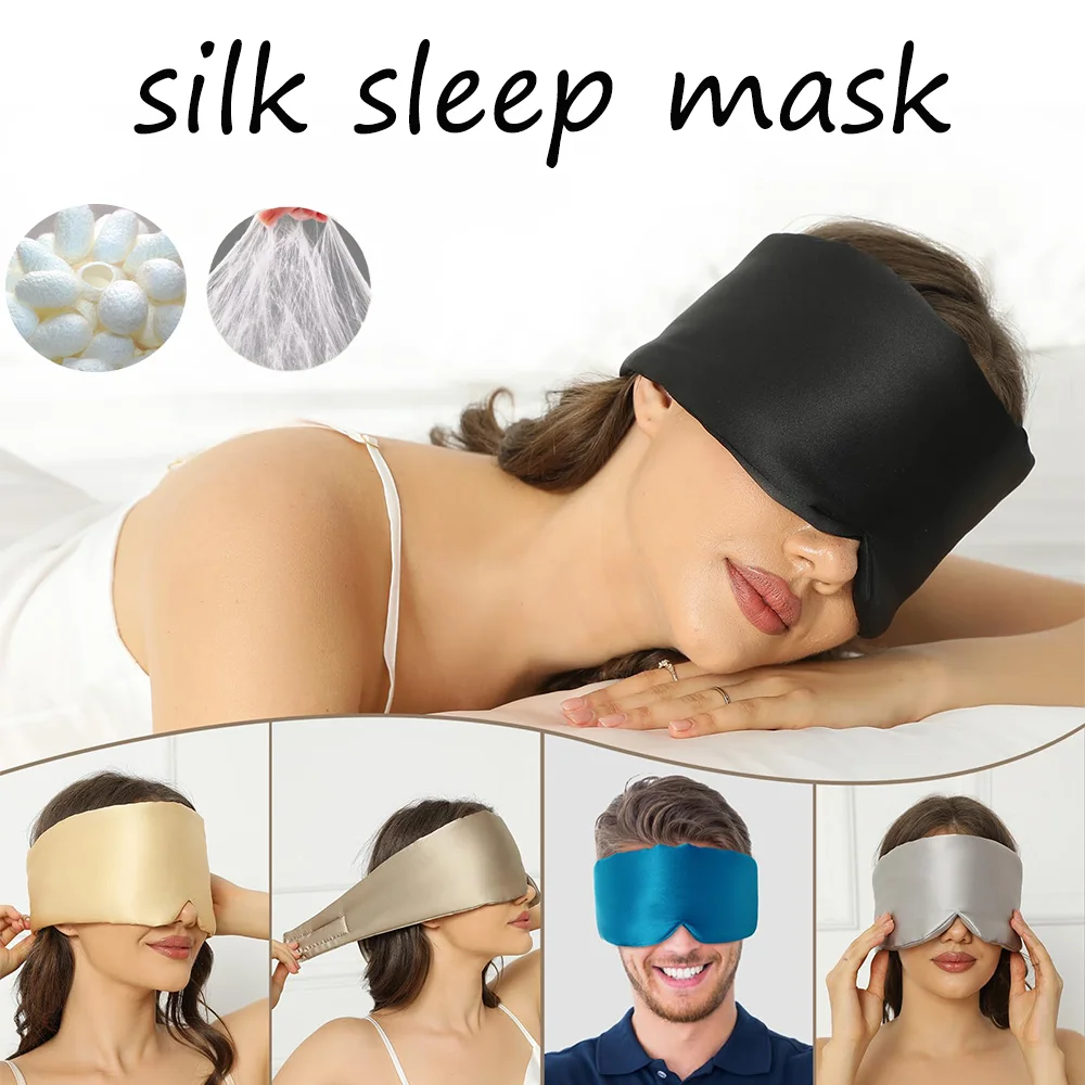 Maschera per Dormire 100% Seta di Gelso con Fascia Regolabile, Mascherina per Occhi che Blocca la Luce, Ideale per Viaggi e Riposini