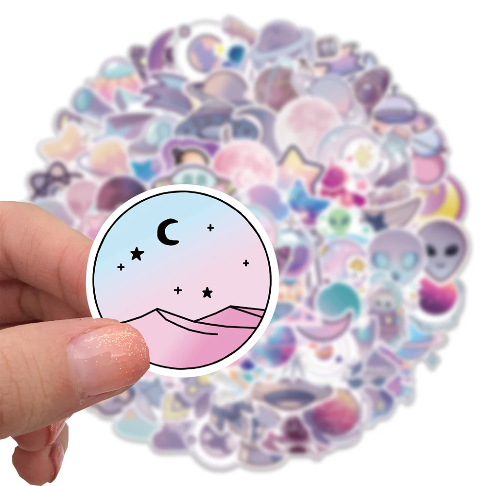 10/30/50/100pcs Cartoon Purple Planet Astronaut Stickers Funny Graffiti Sticker Stationery Phone Notebook Car Decals Wholesale