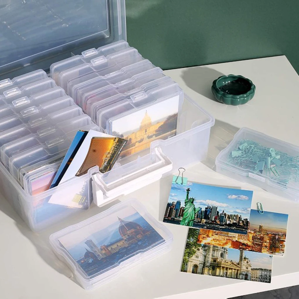 

Пластиковая коробка для хранения фотографий с 16 отделениями и ручкой — прозрачный чехол-органайзер для фотографий, открыток, наклеек, семян