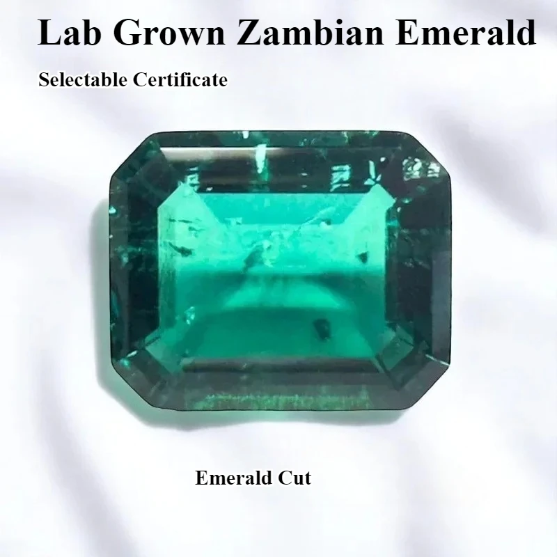 Szmaragdy ziemne hodowlane z Zambyli, szlifowane ręcznie metodą hydrotermiczną, szlif szmaragdowy z pęknięciami i inkrustacjami wewnątrz, z możliwością wyboru, z certyfikatem.
