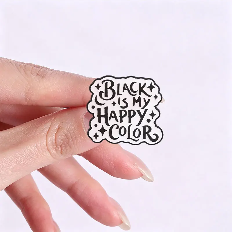 Gothic Witchy Text Black Is My Happy Color Badge Enamel Pin Spooky Babe Basic Witch Bat Brooch Lapel Bag Badge Punk Jewelry Gift