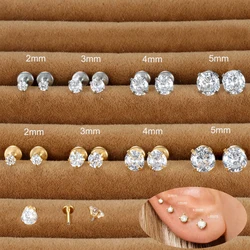 2PCS Stainless Steel 2/3/4/5mm Zircon Sparkling Stud Earrings for Women Girl Minimalism Labret Lip Tragus Helix Piercing Jewelry