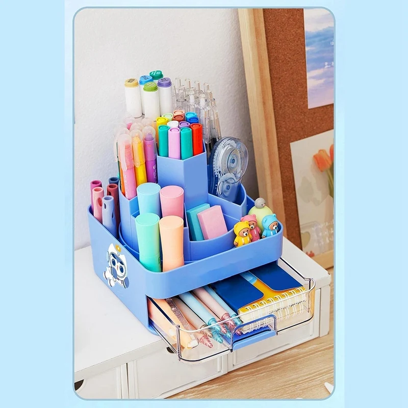 Rotating Pen Pencil Holder Desk-Organiser -Pencil Pots Makeup Brush Holder With 11 Compartments For Home