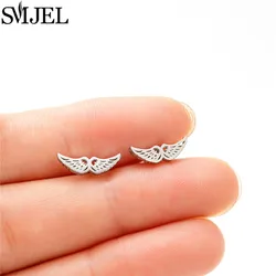 SMJEL Ethnic Angel Wing Earrings Small Stainless Steel Feather Stud Earring for Women Fashion 2024 Jewelry Pendientes Mujer