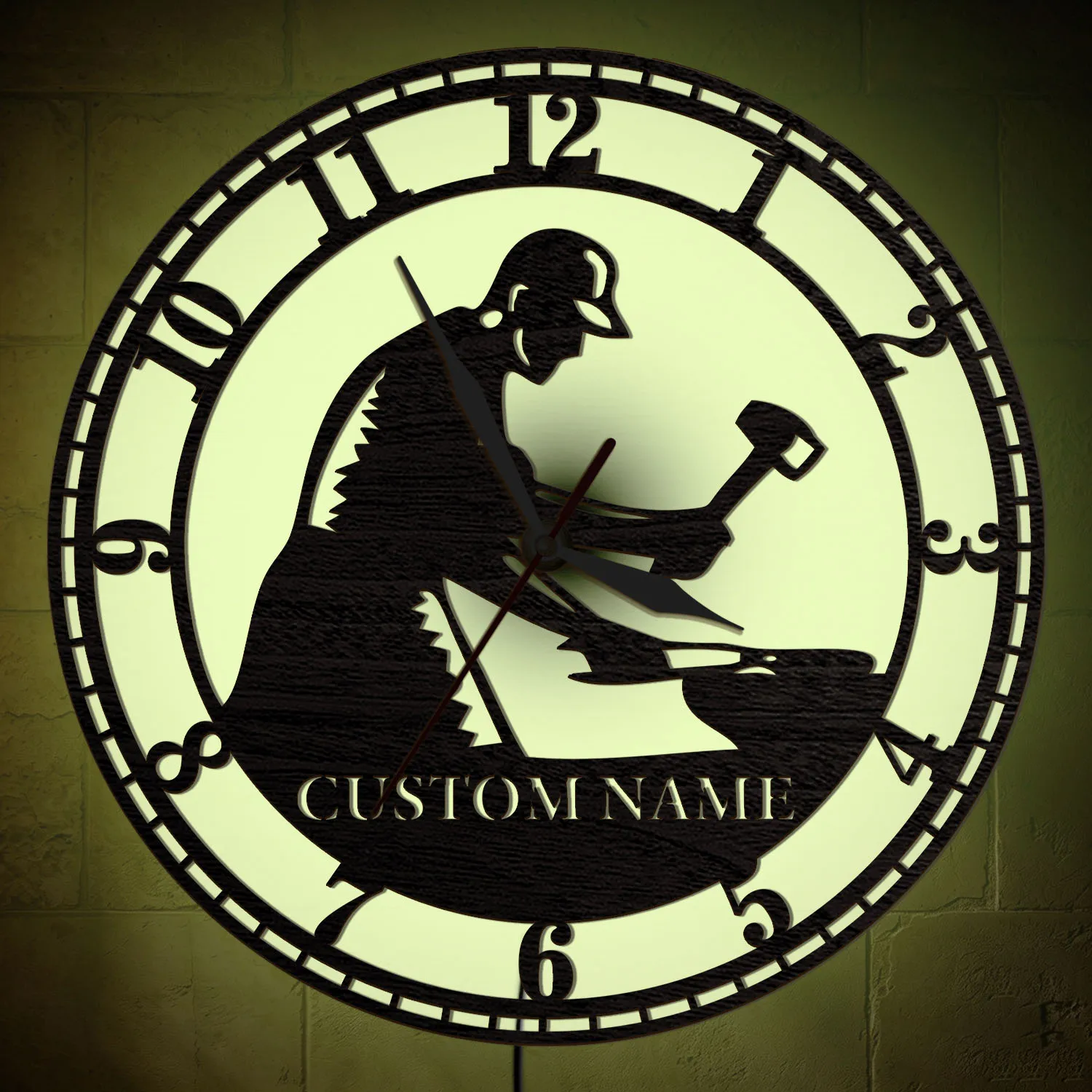 Custom Blacksmith Name LED Light Up Wall Clock RGB Multi Color Night Light Metal Craft Worker Wood Wall Clock Personalized Gift