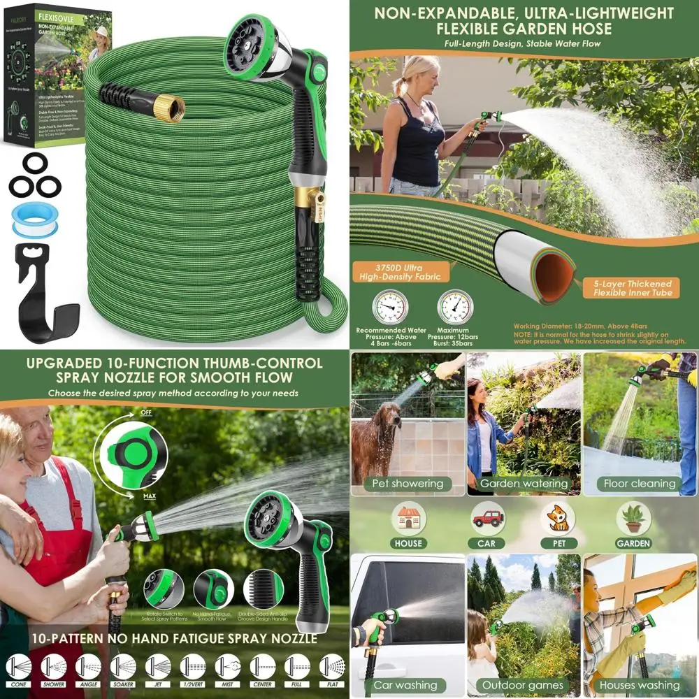 

Легкий гибкий садовый шланг на 75 футов с насадкой с 10 узорами, герметичная ткань высокой плотности для прочного полива на открытом воздухе