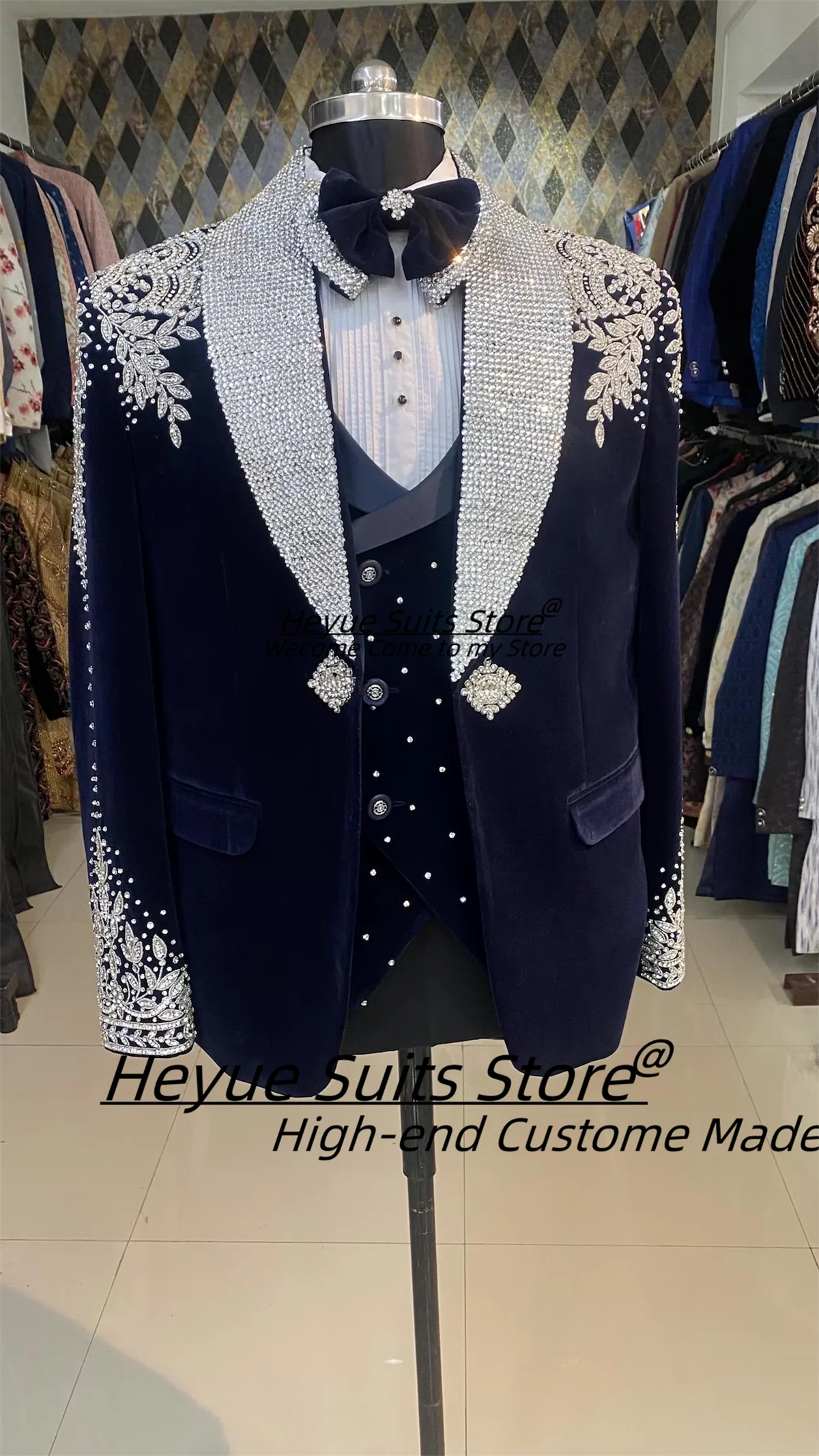 الفاخرة وسيم الرسمي العريس الزفاف البدلات الرسمية مخصصة سليم صالح شال التلبيب الرجال الدعاوى 3 قطع مجموعات زي أنيق أوم #3