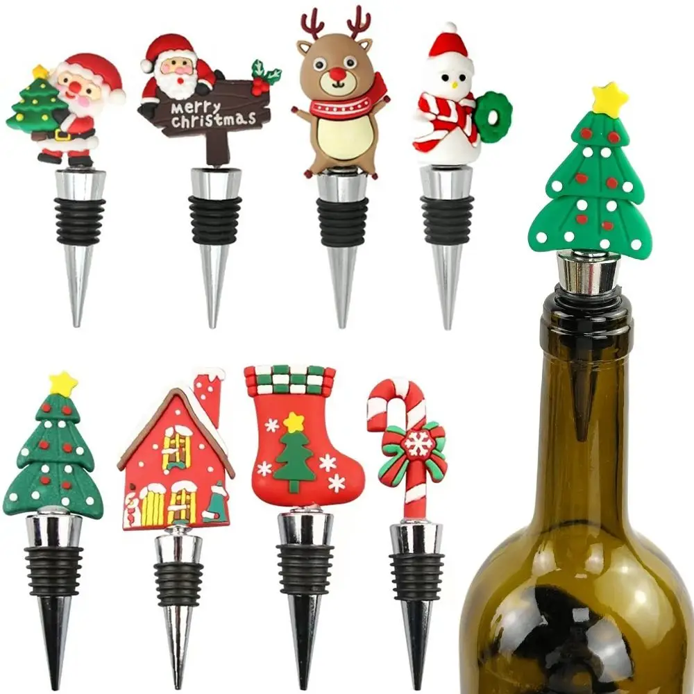 Tapón de botella de vino de Feliz Navidad, árbol de Navidad, muñeco de nieve, preservación de PVC, corcho de vino, sellador de vino fresco reutilizable