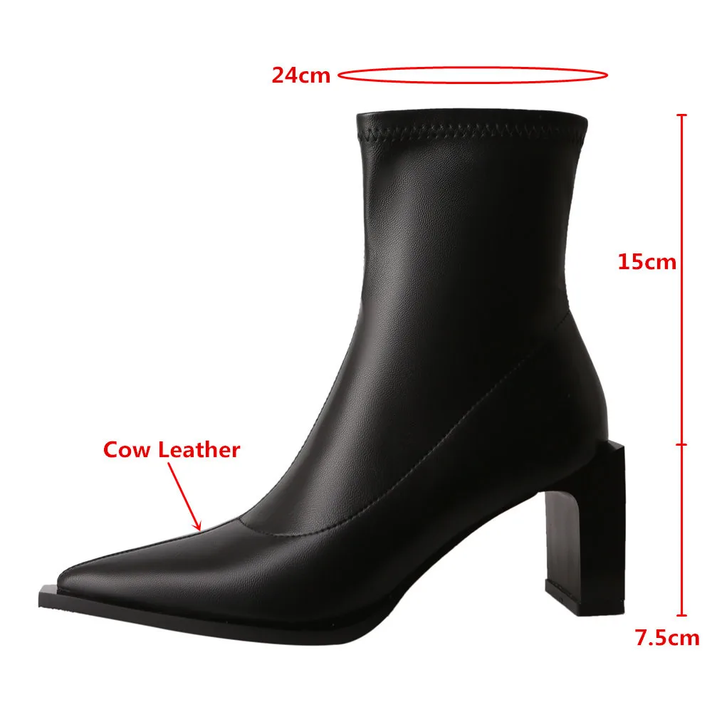 MILI-MIYA New Arrival Pointed Toe Women Cow Leather Ankle Boots Solid Color Zippers Thick Heels Size 34-40 Handmade For Ladies