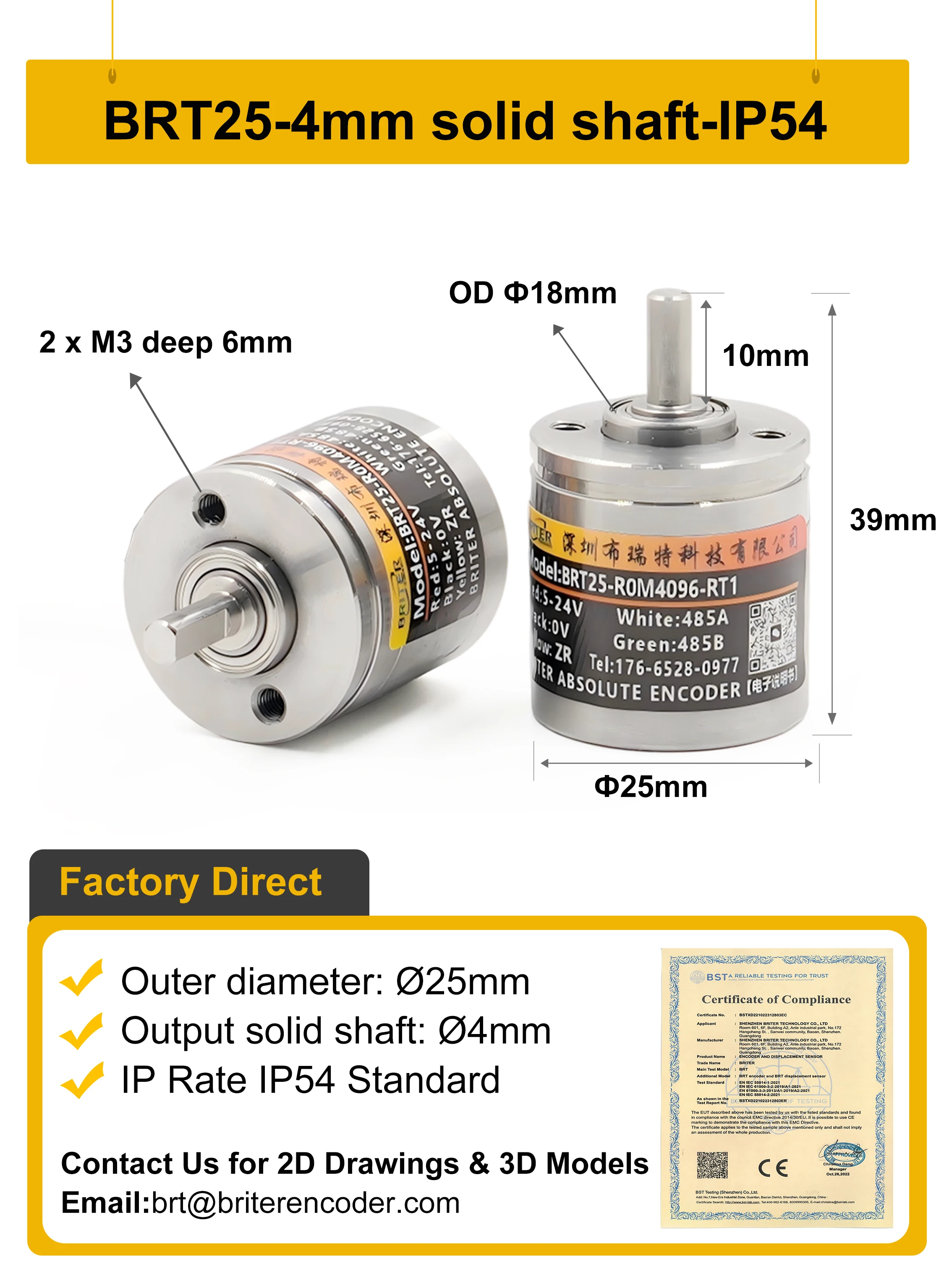 Absolut-Encoder BRT38 | Hall-Sensor | SSI 5V | 12 Bit | 6 Mm Vollwelle | 10000 U/min