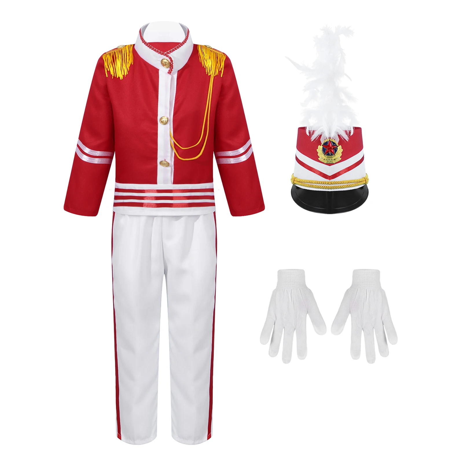 Kinder Jungen Trommel Trompete Team Kostüm Ehrengarde Uniform Performance-Set für Halloween Cosplay Party Dress Up Marching Band Anzug