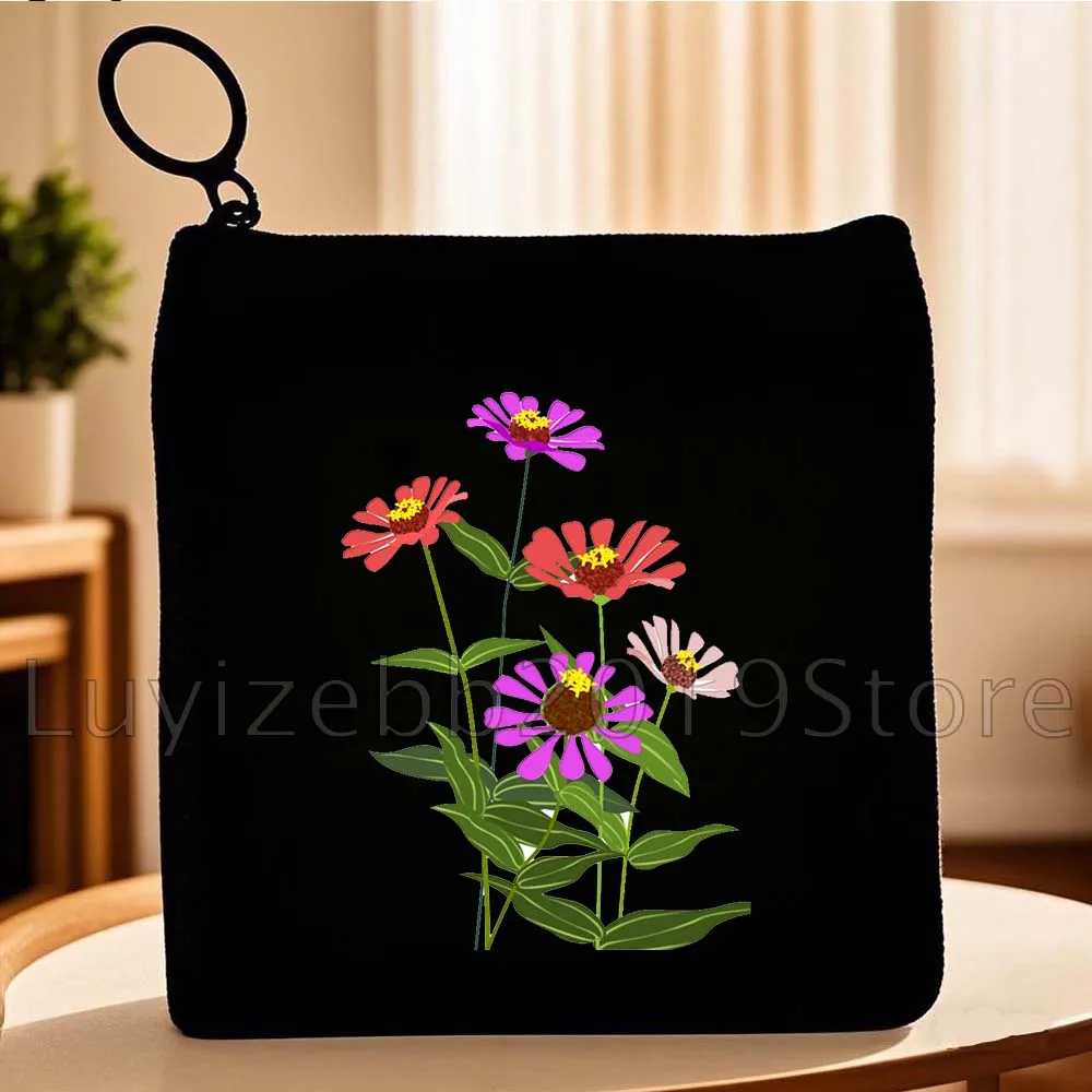 Leuke Daisy Pastels Multi Bloemen Poppy Bloemen Geschenken Canvas Portemonnee Kleine Vierkante Tas Sleutel Opslag Kaart Zakken Portemonnee Rits Zakje