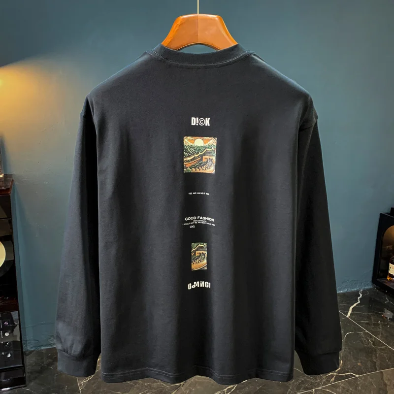 

Men's long sleeved-shirt loose plus size trendy printed top autumn new casual hoodie