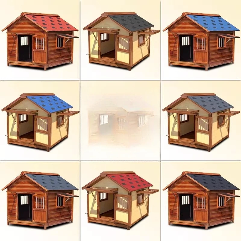 Solid wood dog house outdoor rainproof pet kennel outdoor winter warm all seasons