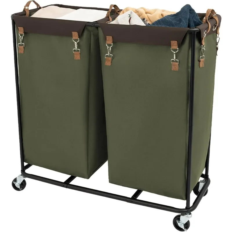 

390L Extra Large Lanudry Hamper with Wheels, Laundry Basket with Wheels 2 Sections, Clothes Sorter Cart with Divider for Hotel,