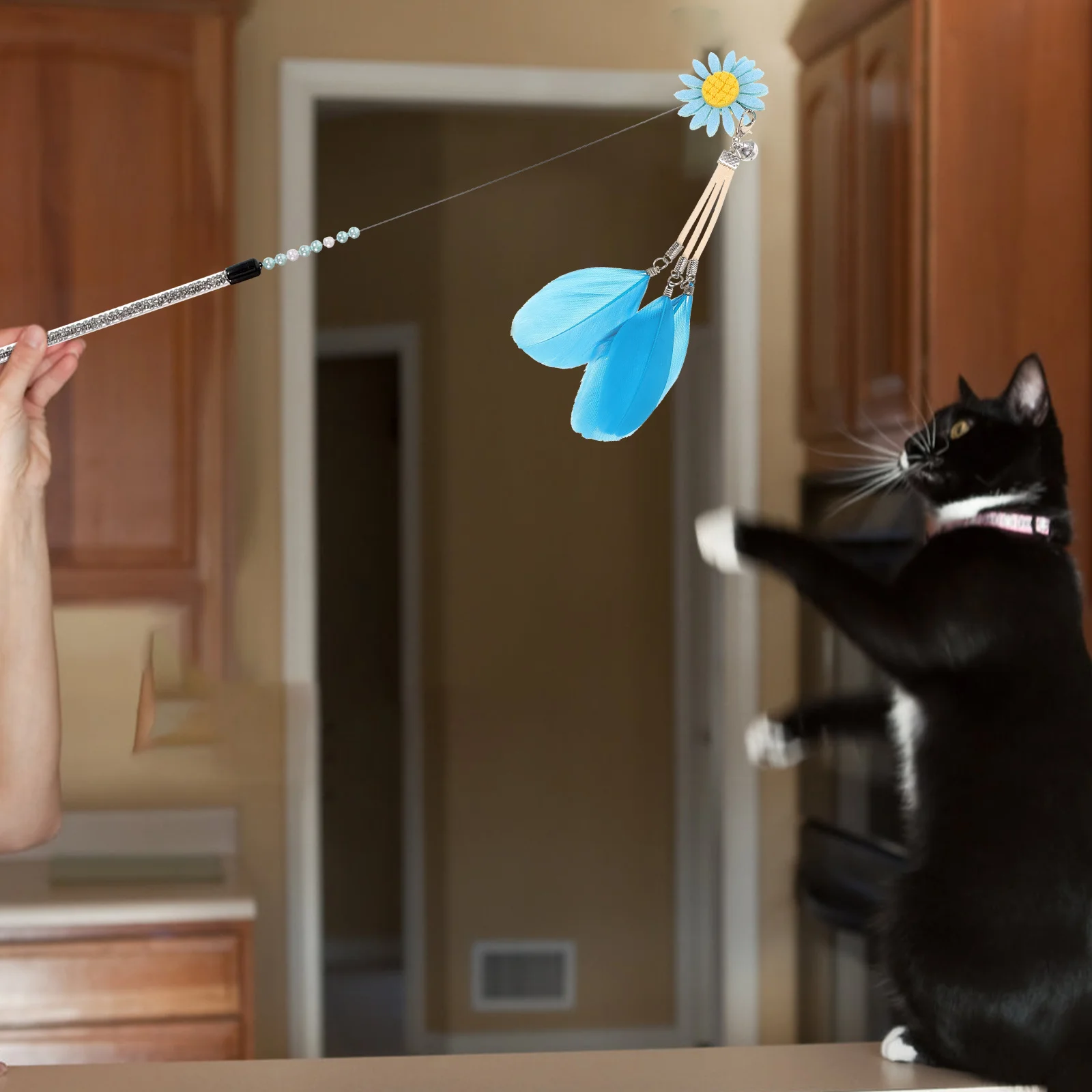 

3Pcs Cat Flirting Stick Sunflower Interactive Pet Playset Activate Hunting Instincts Indoor Cat Teaser Training Supply