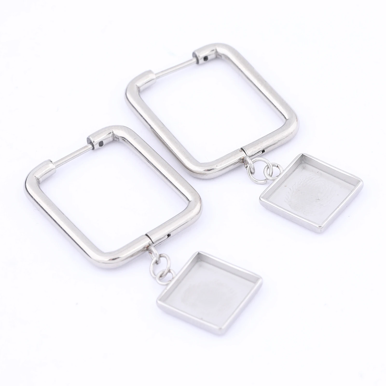 6pcs Rectangle Leverback Earring Findings Stainless Steel Fit 10mm Square Cabochon Base Setting Trays Diy Jewely Making Supplies