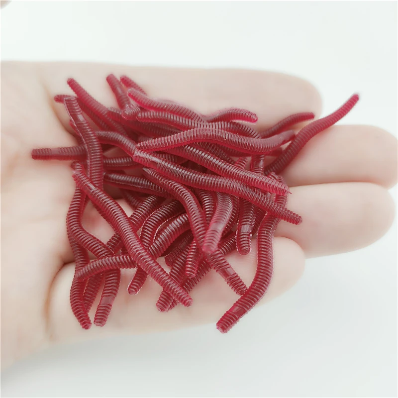 100PCS Soft Lure Bass Bream Bloodworm Fishing Earthworm Worm Rubber Red Worms Baits Fishy Smell Realistic Tackle