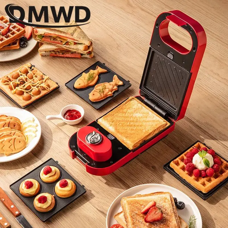 Multifunctional Waffle Maker Sandwich Donut Baking machine 30mins Timer Breakfast maker Non-stick Bake tray Detachable DIY Snack