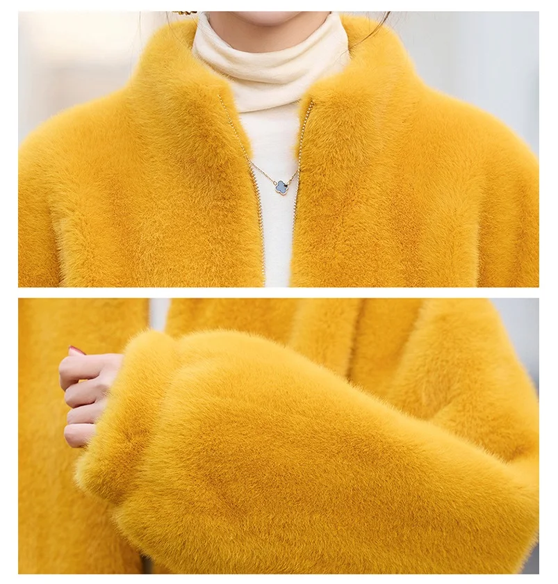 Nueva chaqueta cálida de lana similar a visón con cuello levantado para mujer, abrigos de manga larga con cremallera, abrigos de felpa cálidos sólidos con bolsillo que combinan con todo para mujer