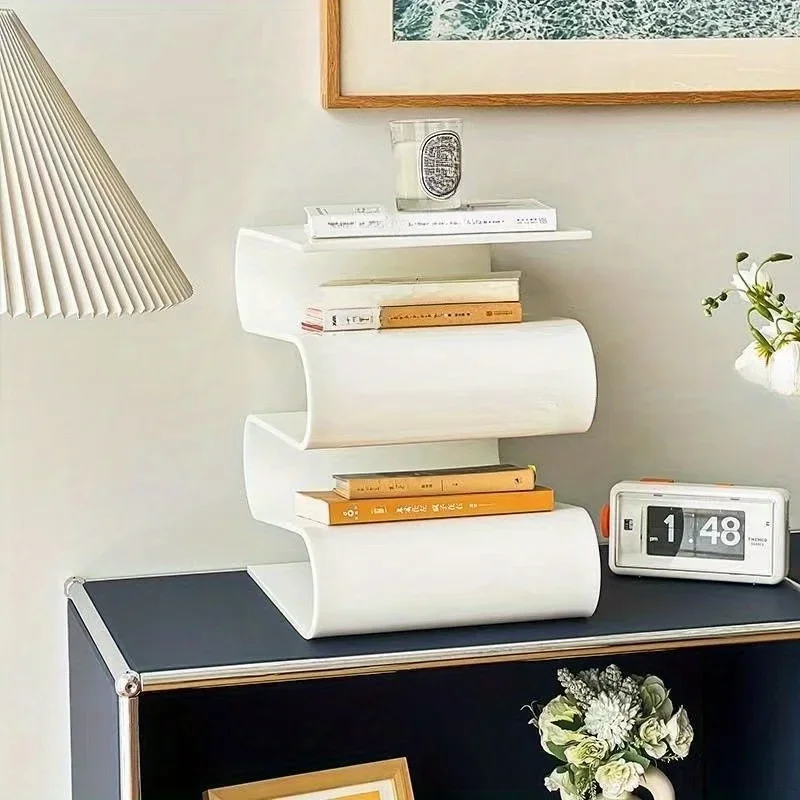 Nordic Transparent Book Shelf Acrylic Personality Side Table Living Room Furniture Home Decor Small Bookshelf Magazine Rack