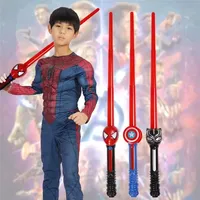 Anime Spider-Man Iron Man Captain America Talking Light Sword Doll Model Toy Telescopic LED Light Saber Children's Toy Gift
