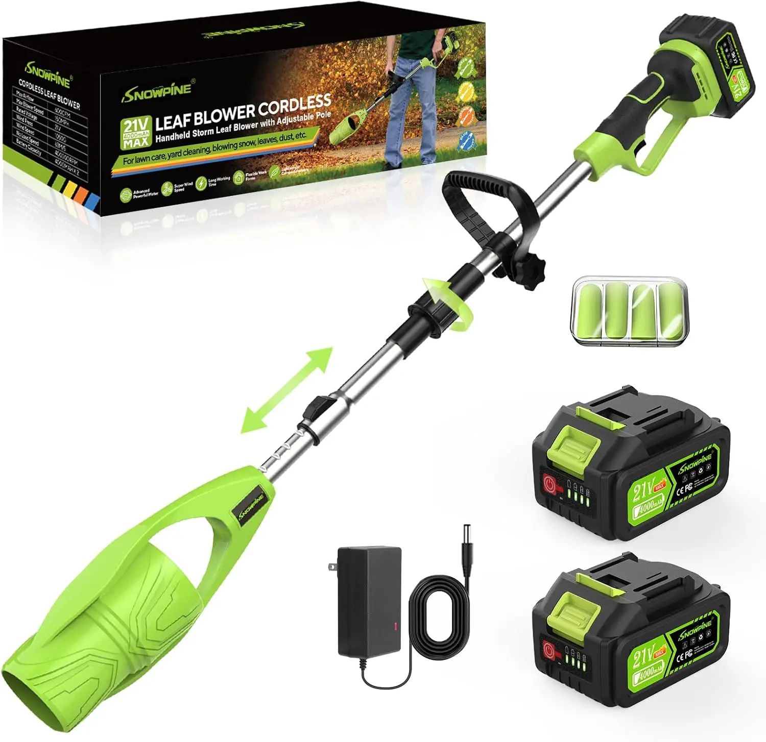 

Cordless Leaf Blower,400000RPM Handheld Air Duster with Adjustable Pole,21V Max 4.0Ah*2 Batteries and Charger,Lightweight Air Br