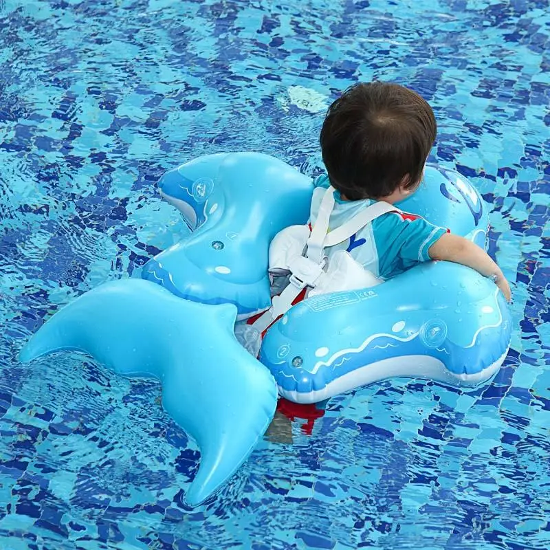 Flotador de piscina para bebé, flotador de natación portátil respetuoso con la piel, anillo plegable divertido con forma de tiburón con sombra para nadar al aire libre en el patio trasero